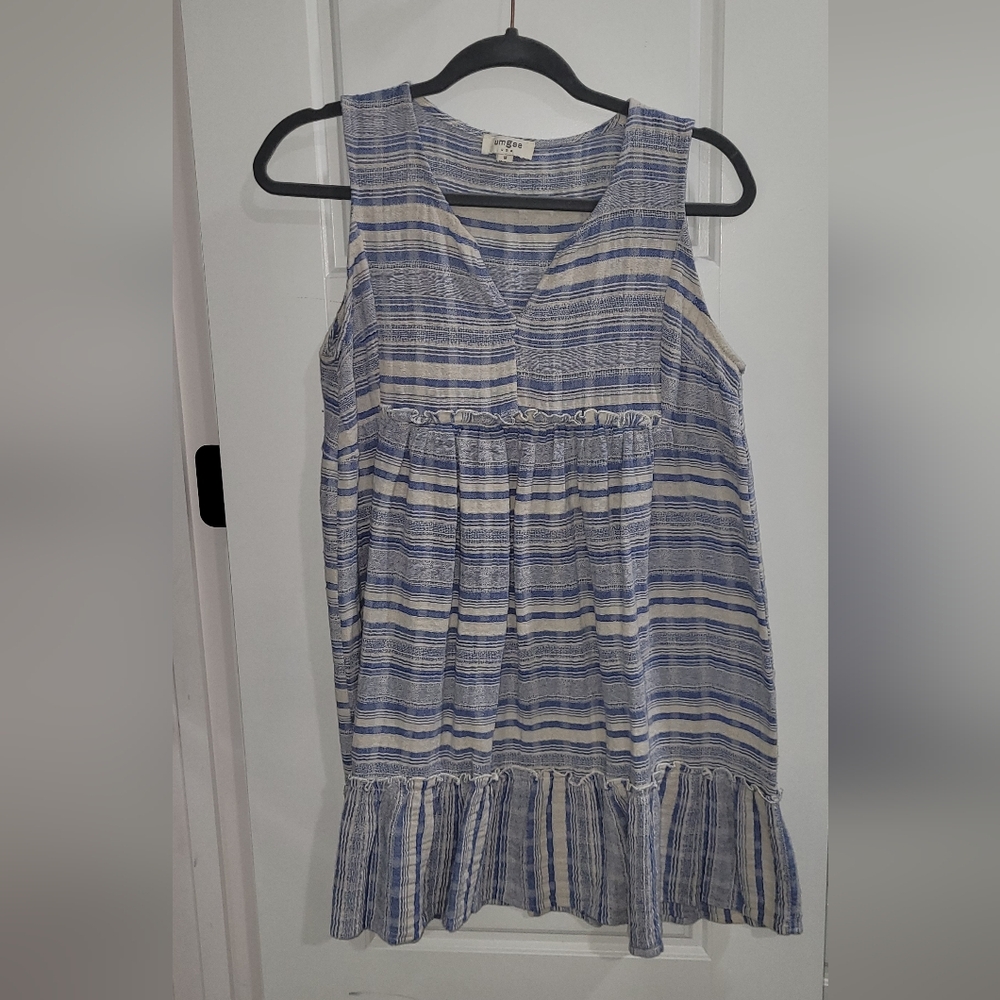 Umgee SZ MED Blue and White Ruffled Empire Waist Shorty Sundress